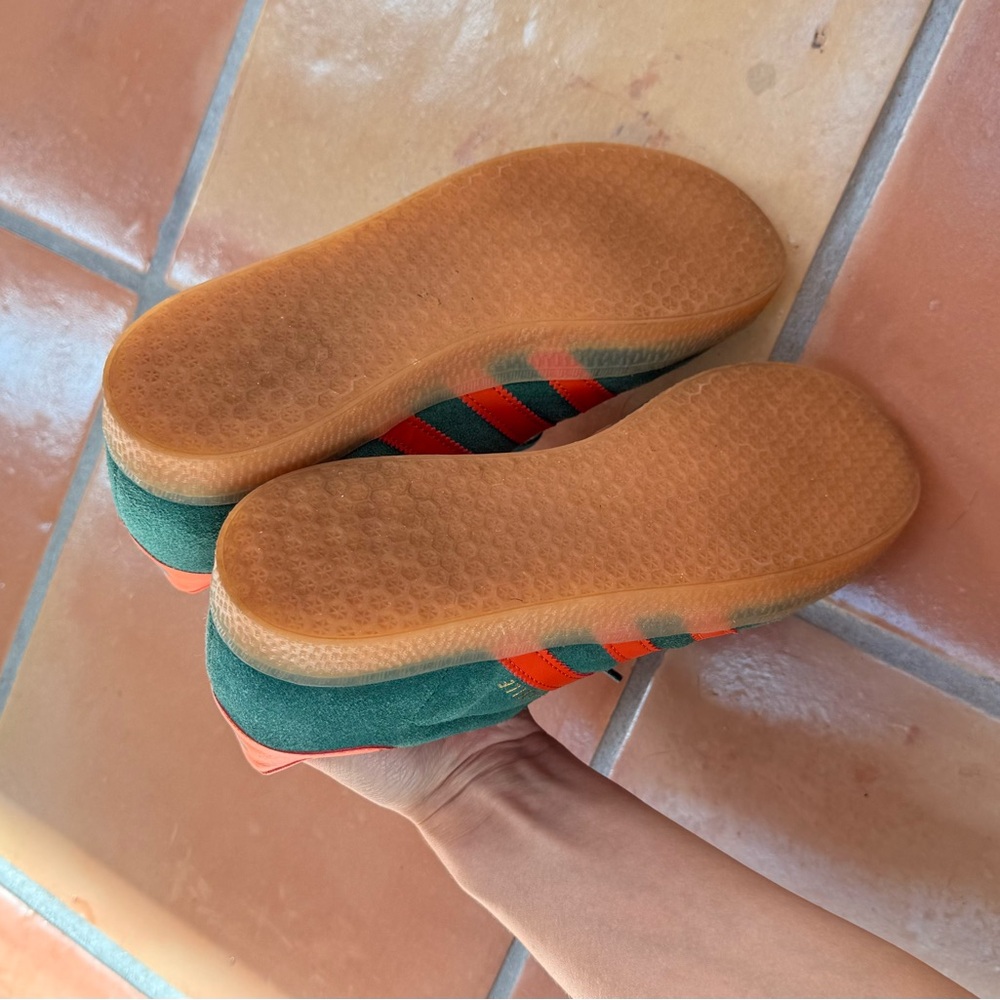 Adidas Green Suede Gazelle Sneakers with Orange Stripes - Picture 4 of 5